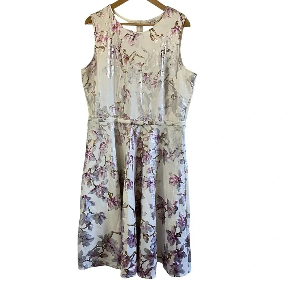 Olivia Matthews‎ Fit & Flare Dress XL Metallic Floral Print